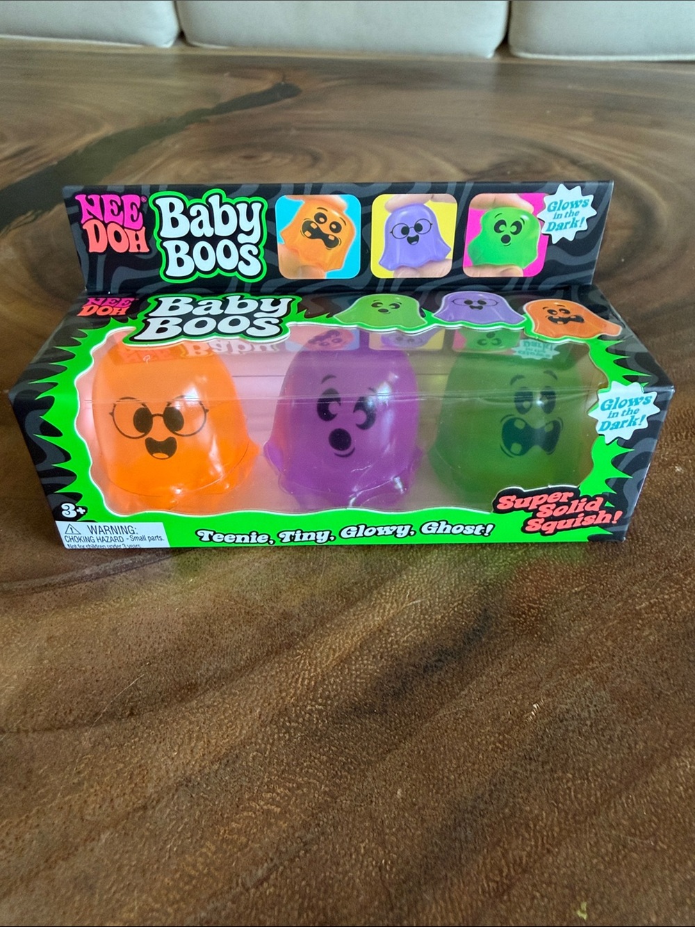 NWT Needoh Baby Boos Glow-in-the-Dark Squishy Ghosts - Orange, Purple, Green